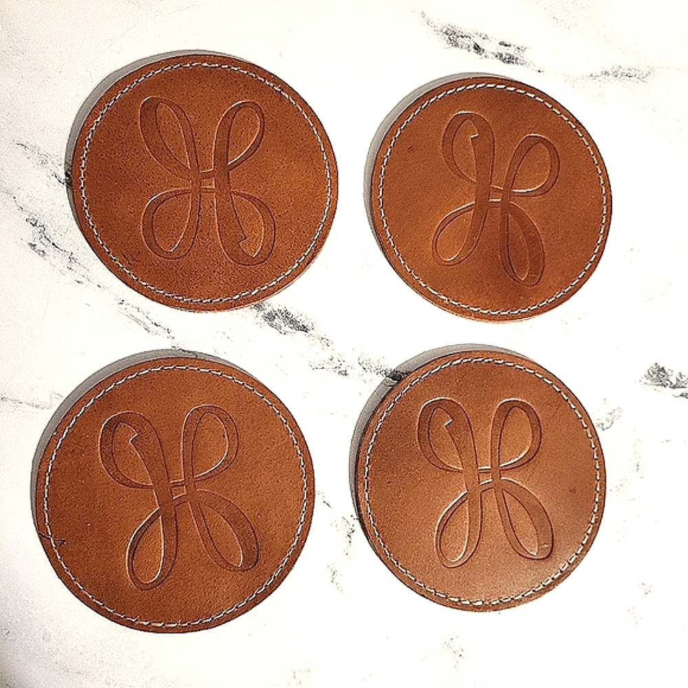 HOBO Limited Edition Set of 4 Brown Leather Coasters